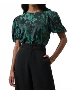 Sugarlips Palmina Jacquard Puff Sleeve Top - Green