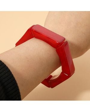 Fashnzfab Chunky Geometric Rectangular Resin Beaded Stretch Bracelet - Red