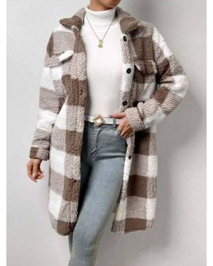 Miss Sparkling Katie Sherpa Plaid Midi Coat - Gray
