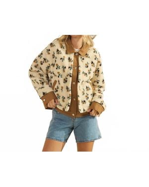 Veveret Printed Contrast Button Down Sweater - Natural