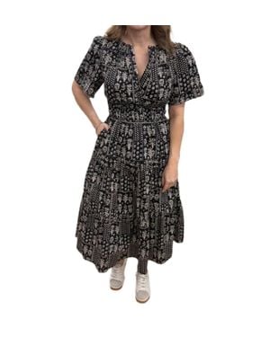AUREUM Pintuck Pleat Tiered Midi Dress - Black