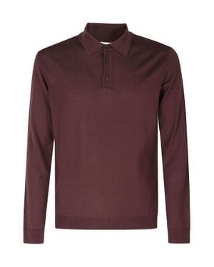 Roberto Collina Merino Wool Button-Down Long-Sleeve Polo Shirt - Purple