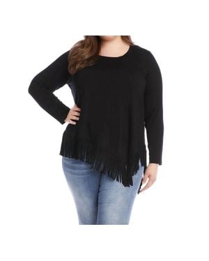Karen Kane Blair Asymmetric Fringe Top - Black