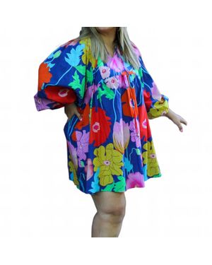 Thomas & Co Floral Puff Sleeve Dress - Blue