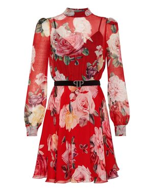 Philipp Plein Short Dress Fyrial Flowers - Red
