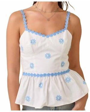 Main Strip Fitted Bustier Tank Top With Flower Lace Trim - White