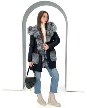 Alaska® Outerwear Roma Genuine Fox Fur Rabbit Fur Insulated Parka - Blue