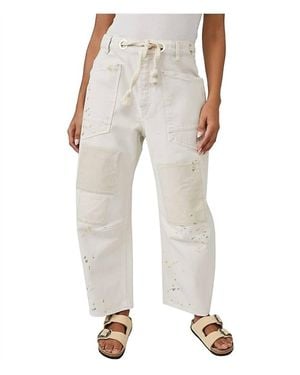Free People Moxie Low Slung Pull-On Barrel Jeans - White