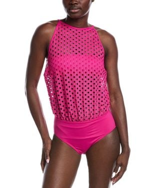 Carmen Marc Valvo High-Neck One-Piece - Pink