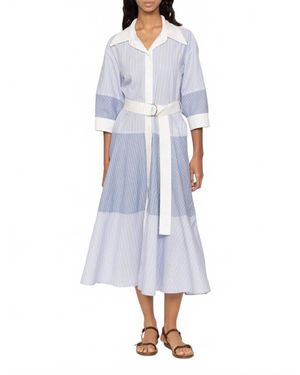 Sea Helmi Striped Shirting Shirt Dress - White