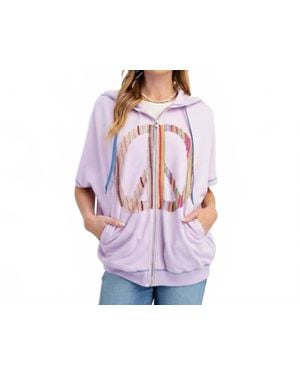 Easel Ava Peace Patch Zip Up Short Sleeve Hoodie - Purple