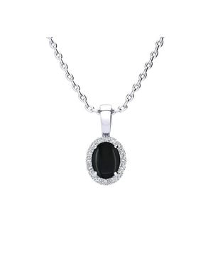 SuperJeweler 1 Carat Oval Shape Gemstone And Halo Diamond Necklace - White