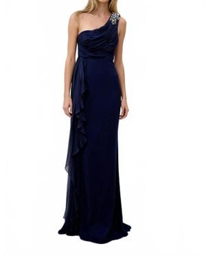 Marchesa One-Shoulder Long Evening Dress - Blue