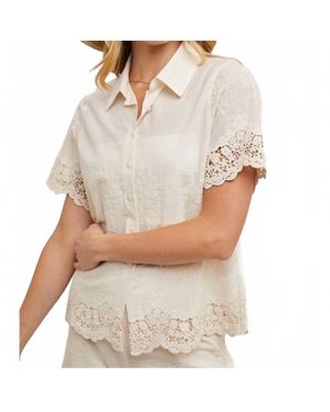 Bluivy Cotton Embroidered Lace Trimmed Button Shirt - Gray