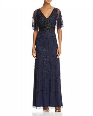 Aidan Mattox V-Neck Cape Sleeve Embellished Dress - Blue