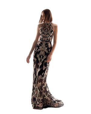 Saiid Kobeisy Embroidered Halter-Neck Lace Dress - Multicolor