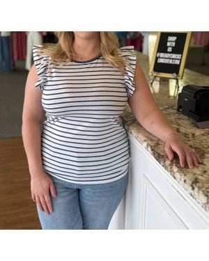 Another Love Harbor Stripe Ruffle Sleeve Top - Blue
