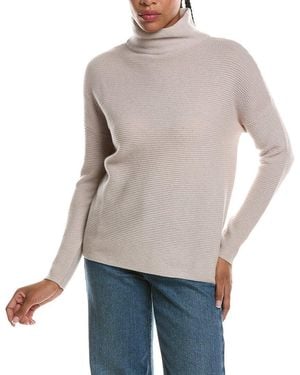 Forte Textured Slouchy Funnel Neck 100% Cashmere Sweater - Gray