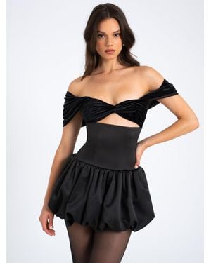 Miss Circle Gabby Velvet Top Bubble Hem Mini Dress - Black