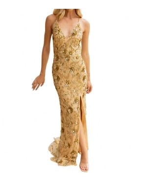 Primavera Beaded Full-Length Formal Gown - Metallic