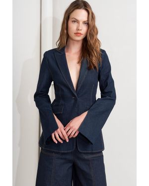 TRUEDAMES Urban Panel Denim Blazer - Blue
