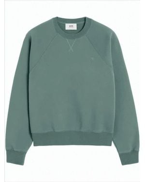 Ami Paris Relaxed Fit Long-Sleeve Crewneck Sweatshirt With Tonal Embroidery - Green