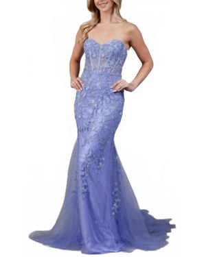 Amelia Couture Embroidered Strapless Mermaid Dress - Blue