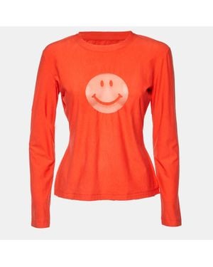 Moschino Smile Print Cotton Blend Knit T-Shirt L - Red