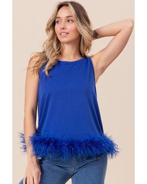 TRUEDAMES French Terry Faux Feather Bottom Back Tied Top - Blue