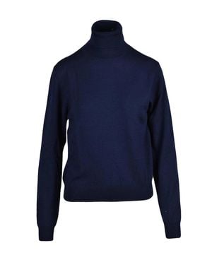 Add Extrafine Merino Wool Turtleneck With High Neck And Slim Fit - Blue