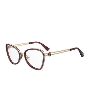 Moschino Eyeglasses Cat Eye Full Rim, Burgundy Frame And Clear Demo Lenses Lens Mos5840Lhf00 - Metallic
