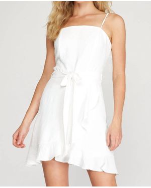 She + Sky Cami Tube Top Woven Dress With Wrap And Ruffled Skirt - White