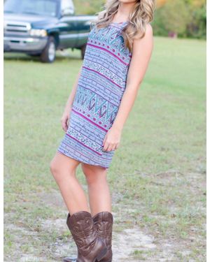 She + Sky Sleeveless Print With Cut Outs - Blue