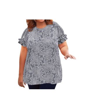 On The Plus Side Short Sleeve Ruffle Blouse - Gray