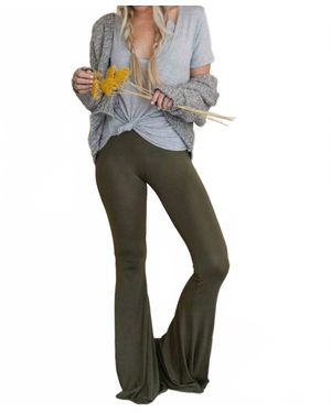 Three Bird Nest Cher Solid Raw Edge Flare Pants - Green