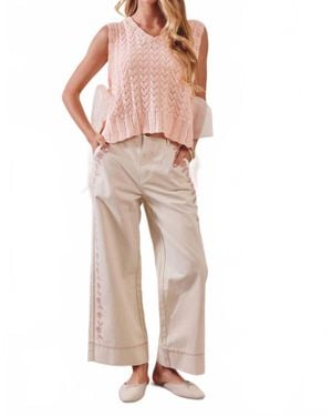 Listicle Pointelle Knit Ribbon-Tie Vest Top - Natural
