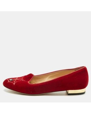 Charlotte Olympia Velvet Spider Ballet Flats - Red