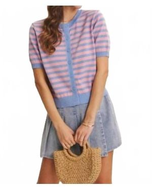 In February Fresh Pop Stripe Button-Down Sweater Cardigan - Purple