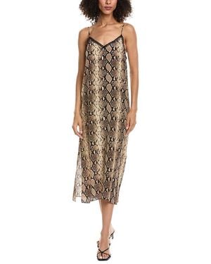 The Kooples Snakeskin Print Silk Midi Slip Dress - Black