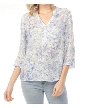 Charlie b Printed Roll-Up Sleeve Blouse - Gray