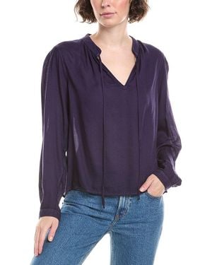 Bella Dahl Flowy Tie Neck Blouse - Blue
