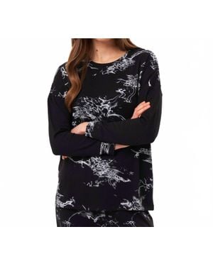 French Kyss Abstract Print Scoop Neck Top - Black