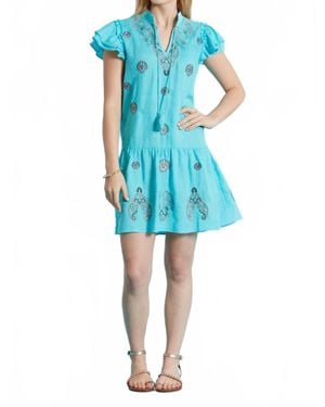tyler boe Aimee Embroidery Linen Dress - Blue