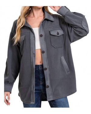 Zenana Oversized Basic Fleece Shacket - Blue