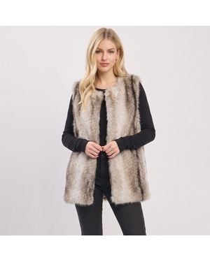 TRUEDAMES Urban Chic Faux Fur Open Front Hidden Fastening Loops Vest - Natural