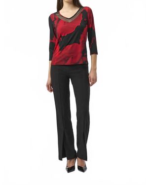 Joseph Ribkoff Abstract Print 3/4 Sleeves Fitted Top - Red