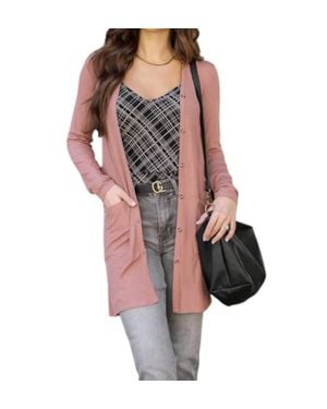 Grace and Lace Lightweight Ribbed Cardigan - Brown