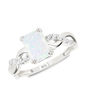 MAX + STONE Solid 10K Or Emerald Cut Birthstone Rings With Twisted Band - White