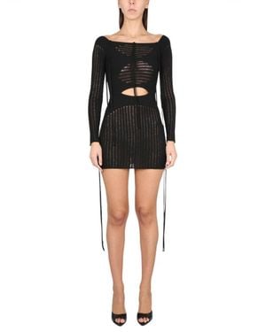 ANDREADAMO Textured Ribbed Mini Dress With Boat Neckline - Black