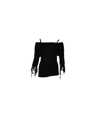Isa Arfen Off-Shoulder Sequin Wool Top - Black